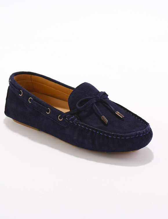 Mocassins en cuir ultra-souple à liens (marine)