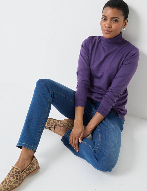 Pull col roul&eacute;, toucher doux (aubergine)