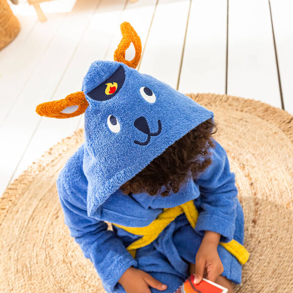 Badjas voor kinderen, personaliseerbaar, Pin-pon, met kap (felblauw)