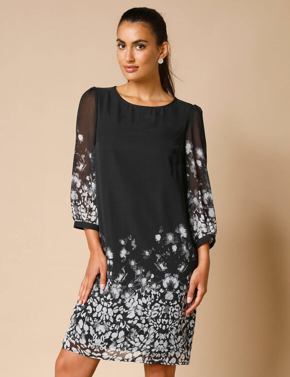 Robe housse, voile imprimé floral (noir / gris)