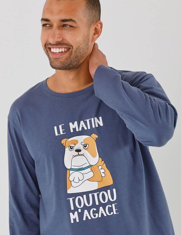 Pyjama message motif toutou manches longues  (marine / gris chin&eacute;)