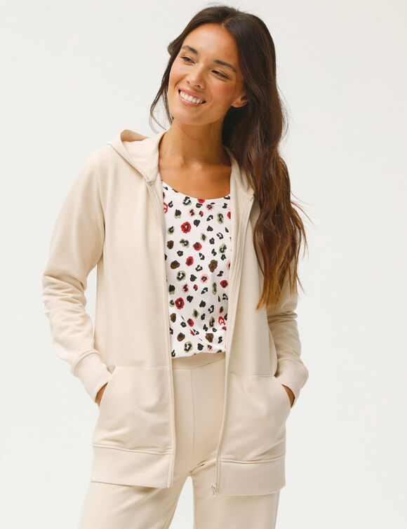 Veste zipp&eacute;e &agrave; capuche, molleton gratt&eacute; (sable)