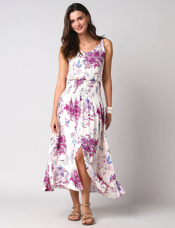 Top imprim&eacute; floral, fines bretelles r&eacute;glables (&eacute;cru / rose)