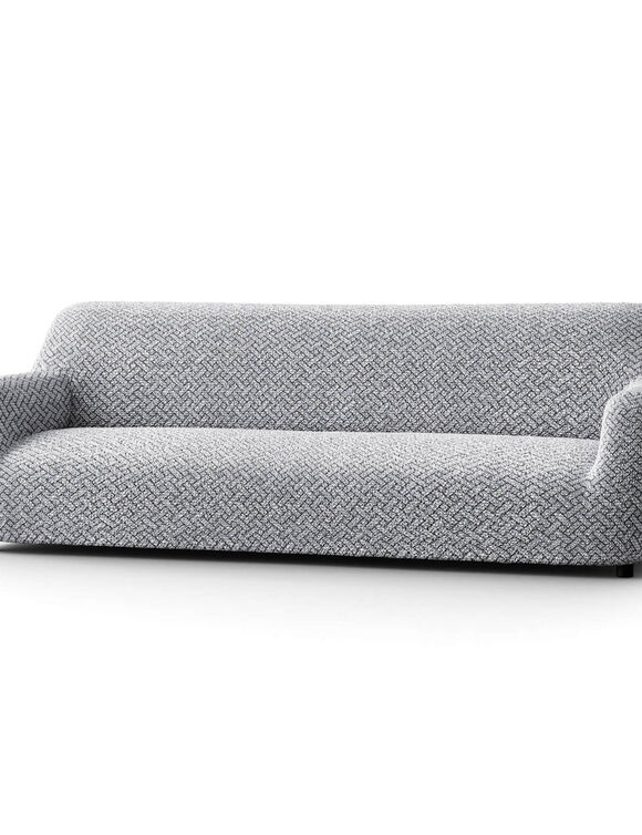 Bi-rekbare, grafische hoes in gewafelde microvezel voor fauteuil en zetel (grijs)