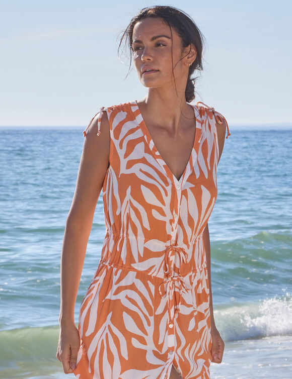 Robe de plage imprim&eacute;e, cr&eacute;pon (abricot)