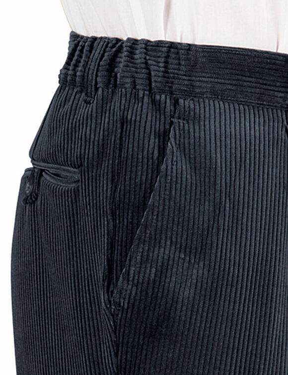 Pantalon ville velours côtelé à pinces, élastiqué côtés (gris)