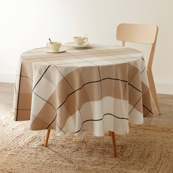 Nappe carreaux coton lin tiss&eacute; teint (beige)