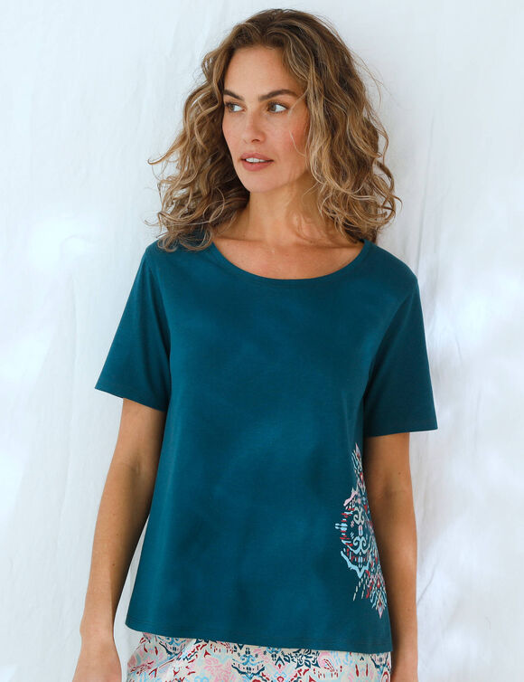 Pyjama-T-shirt met Ikat-print (eendenblauw)