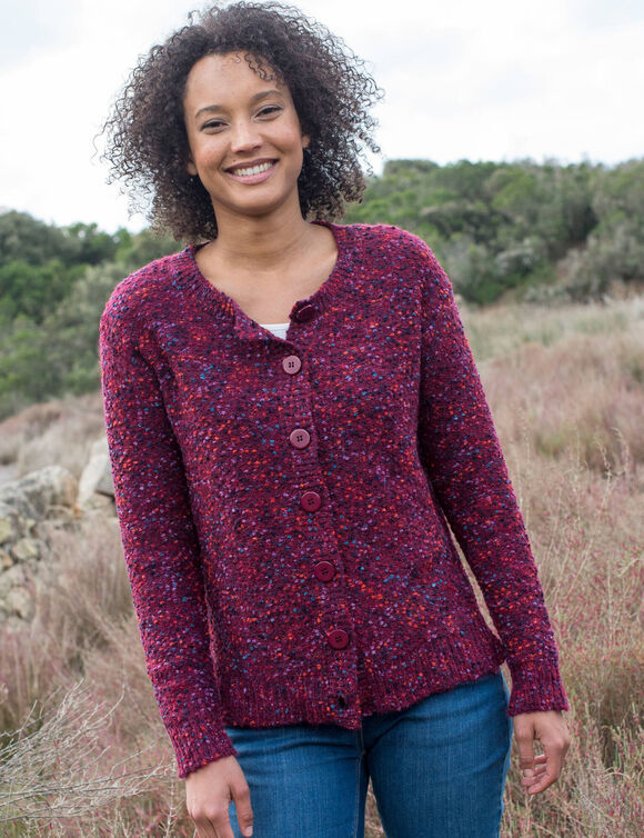 Gilet boutonné maille bouclette (prune)