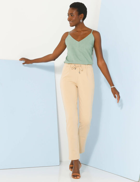 Pantalon chino uni, maille milano (sable)