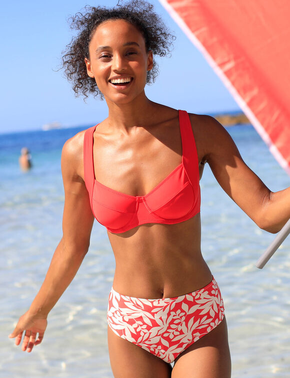 Bas de maillot de bain taille haute imprim&eacute; Linao (grenadine / &eacute;cru)