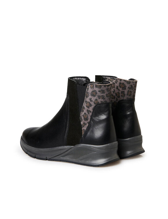 Boots compens&eacute;es cuir largeur large (noir)