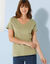 T-shirt col V uni manches courtes, coton (kaki clair)