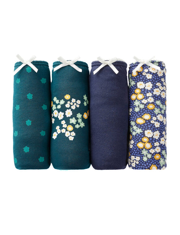 Slip in stretchkatoen met bloemenprint - set van 4 (blauw / groen)