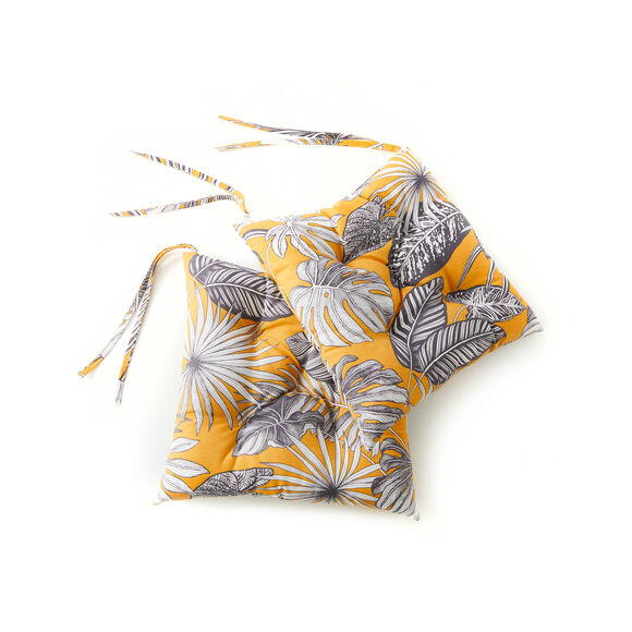 Galette de chaise imprimé tropical - lot de 2 (jaune)