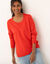 Pull col rond uni, manches longues, toucher doux (rouge)