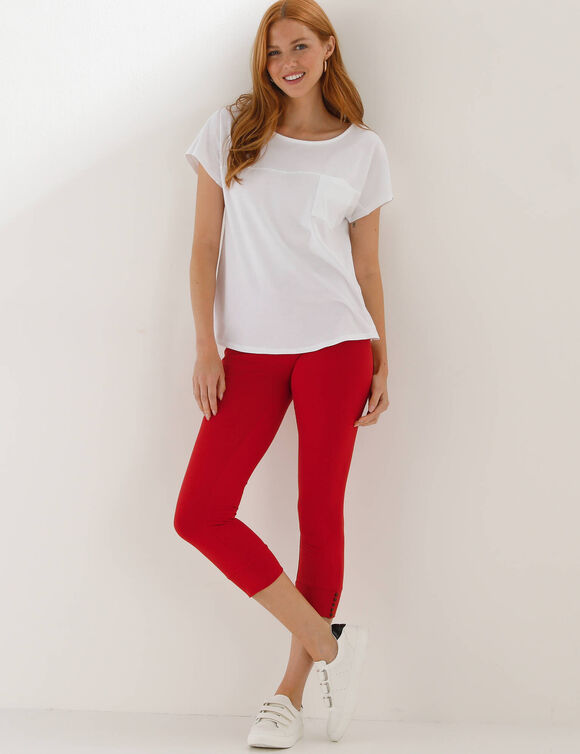 Legging 3/4, bas boutonn&eacute; (rouge)