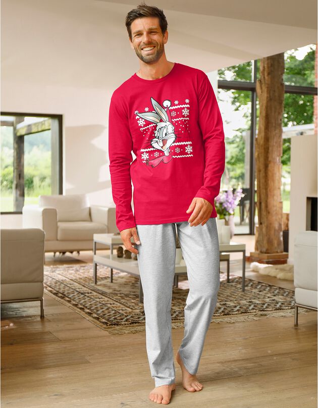 Pyjama manches longues BUNNY X MAS, rouge / gris chiné, hi-res
