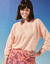 Trui met bloezende, lange mouwen, ajourtricot met mohairtouch (zachtroze)