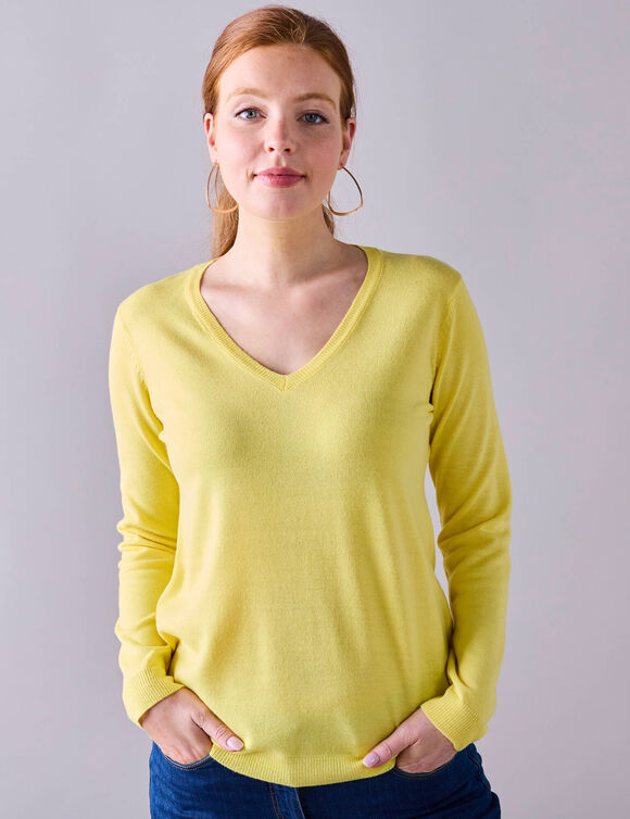 Pull col V, toucher doux (jaune pâle)