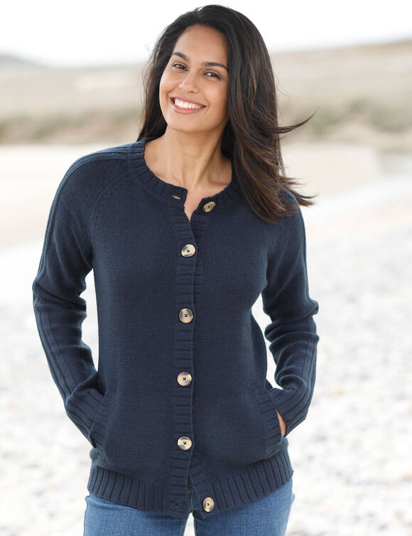 Cardigan boutonn&eacute; maille fantaisie (marine)