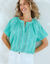 Blouse manches courtes finitions en macramé, unie (vert menthe)