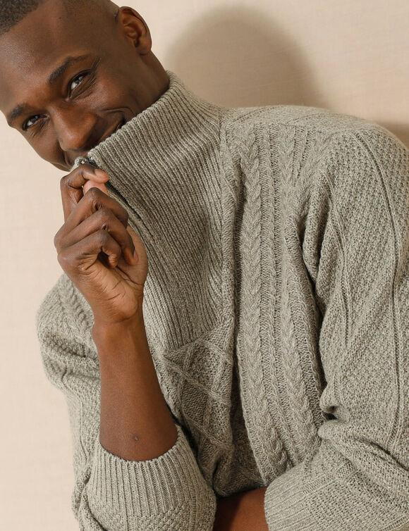 Pull col camionneur maille irlandaise (taupe moulin&eacute;)