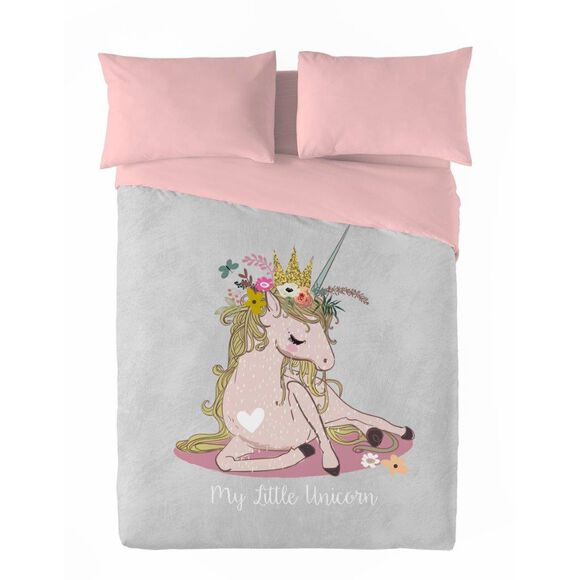 Dekbed in microvezel voor kinderen, Little Unicorn, 200 g/m2 (grijs / roze)