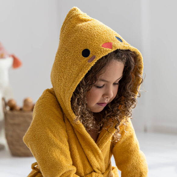 'Kuiken' kinderbadjas, katoenen badstof - 340 g/m² (geel)