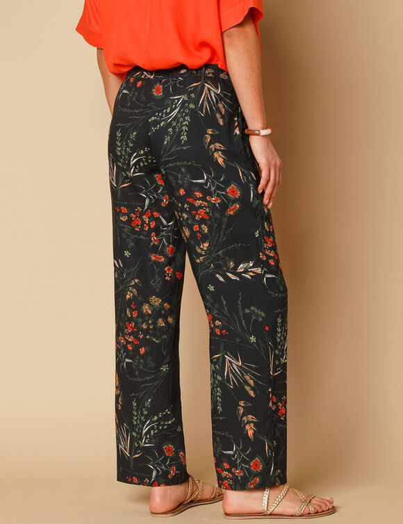 Pantalon large fluide, imprim&eacute; fleuri (noir / kaki)