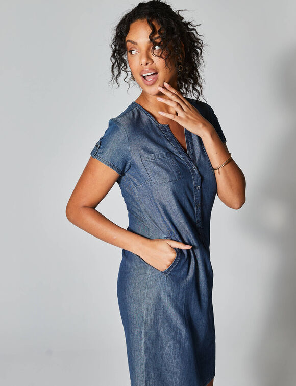 Robe col tunisien, denim léger (stone)