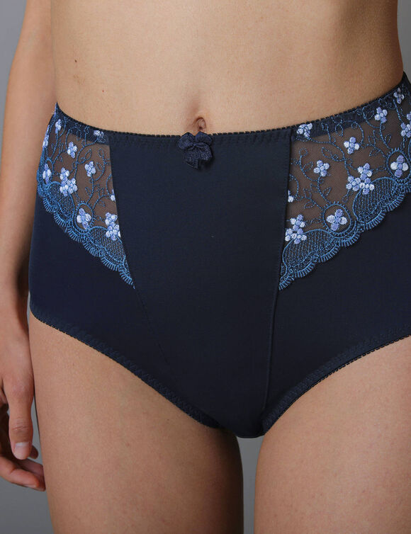 Gaineslip in microvezel en geborduurde tule Caminata (marine)