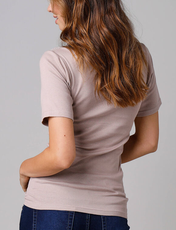 T-shirt coton et dentelle - lot de 2 (vison)
