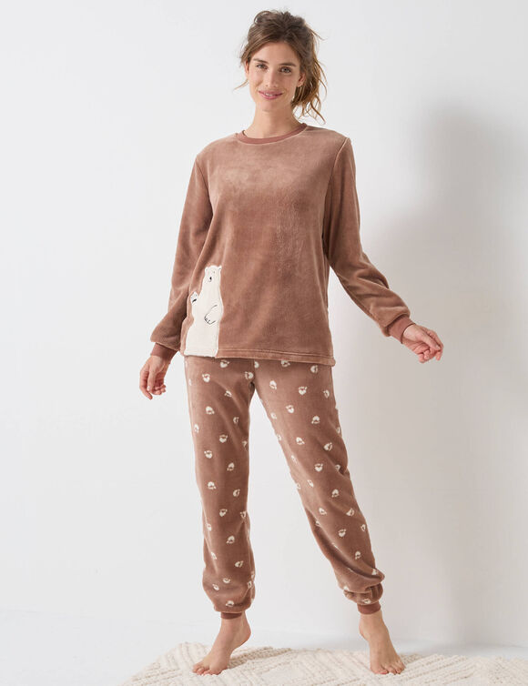 Pyjama polaire "ours blanc," manches longues (caramel)