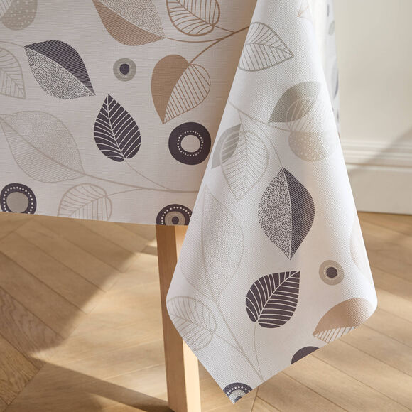Tafellaken in toile cir&eacute;e met bladerenprint (ecru)