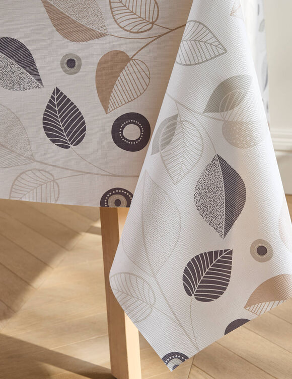 Tafellaken in toile cir&eacute;e met bladerenprint (ecru)