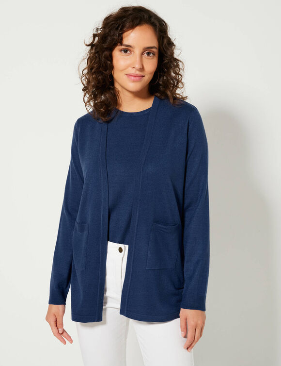 Gilet porter ouvert, maille toucher doux (marine)