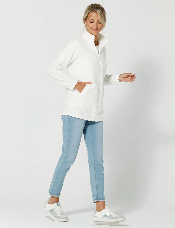 Veste polaire zippée manches longues (écru)