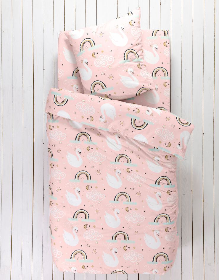 Linge de lit enfant Cygnes imprimé 1 personne - coton, rose Linge de lit enfant Cygnes imprimé 1 personne - coton, rose, hi-res image number 4