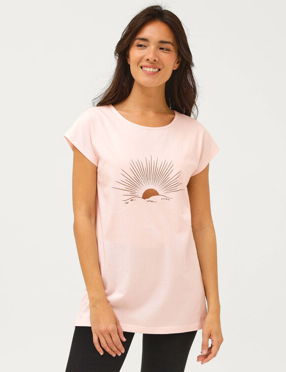 T-shirt met ronde hals en een bedrukking op een bepaalde plek (zachtroze)