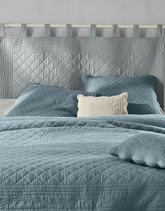 Tête de lit unie coton style boutis Cassandre, gris perle, hi-res
