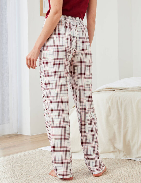 Pantalon de pyjama tissé teint carreaux (écru / rose)