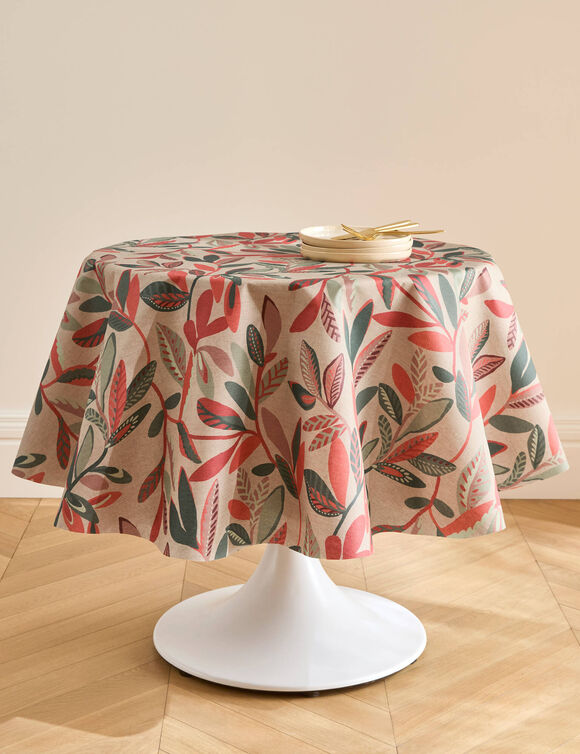 Nappe imprim&eacute; automnal enduction d&eacute;perlante (vert / terracotta)