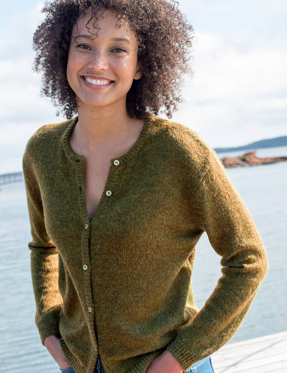 Gilet boutonné, laine et mohair mélangés (vert mousse)