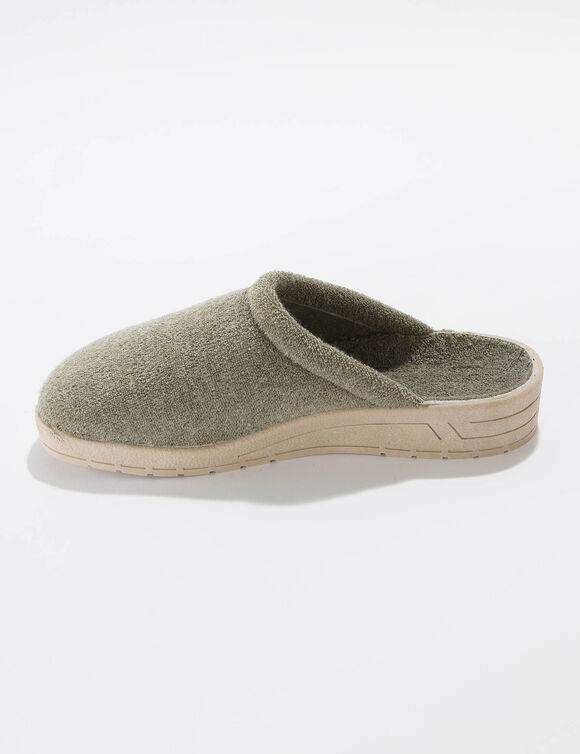 Chaussons mules compensées éponge largeur confort (kaki)