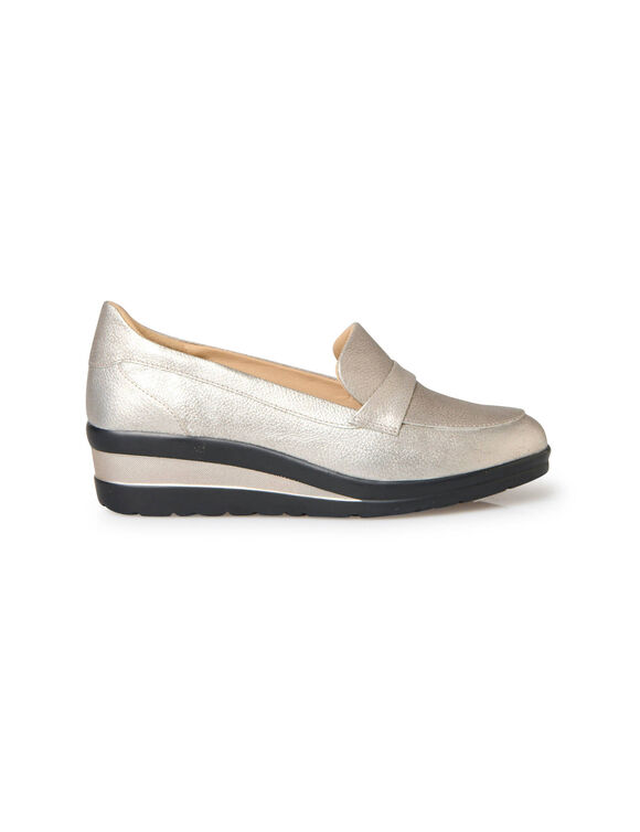 Sneakers in tweekleurig leer - zilverkleur/wit (goudbruin)