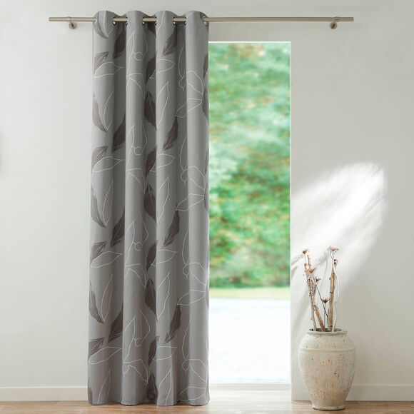 Rideau occultant imprim&eacute; feuillage (gris)