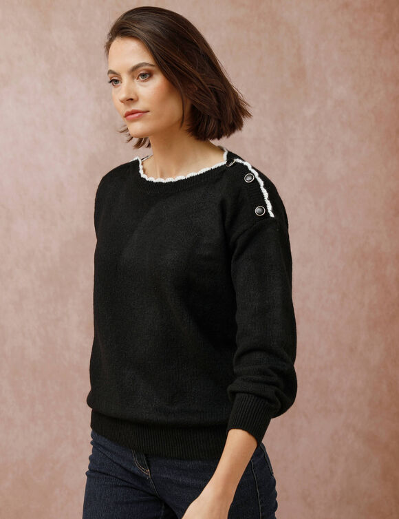 Pull col bateau, maille moelleuse (noir)