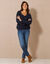 Pull détails ajourés, maille perlée (marine)