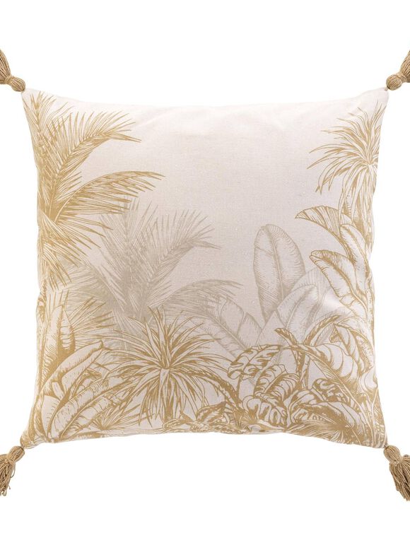 Vierkant kussen met tropische print (naturel)
